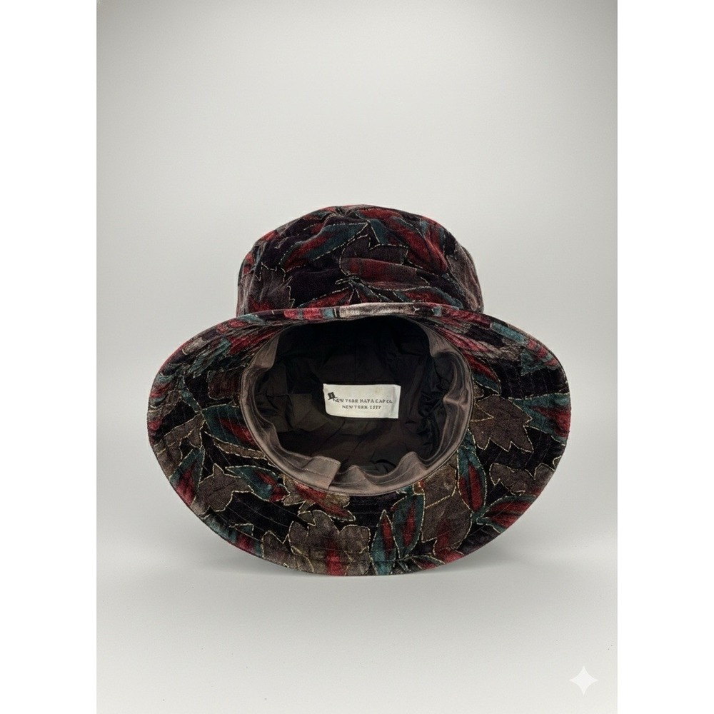 VTG 90's New York Hat & Cap Co. Velvet Bucket Hat Autumn‎ Leaf Print Made In USA